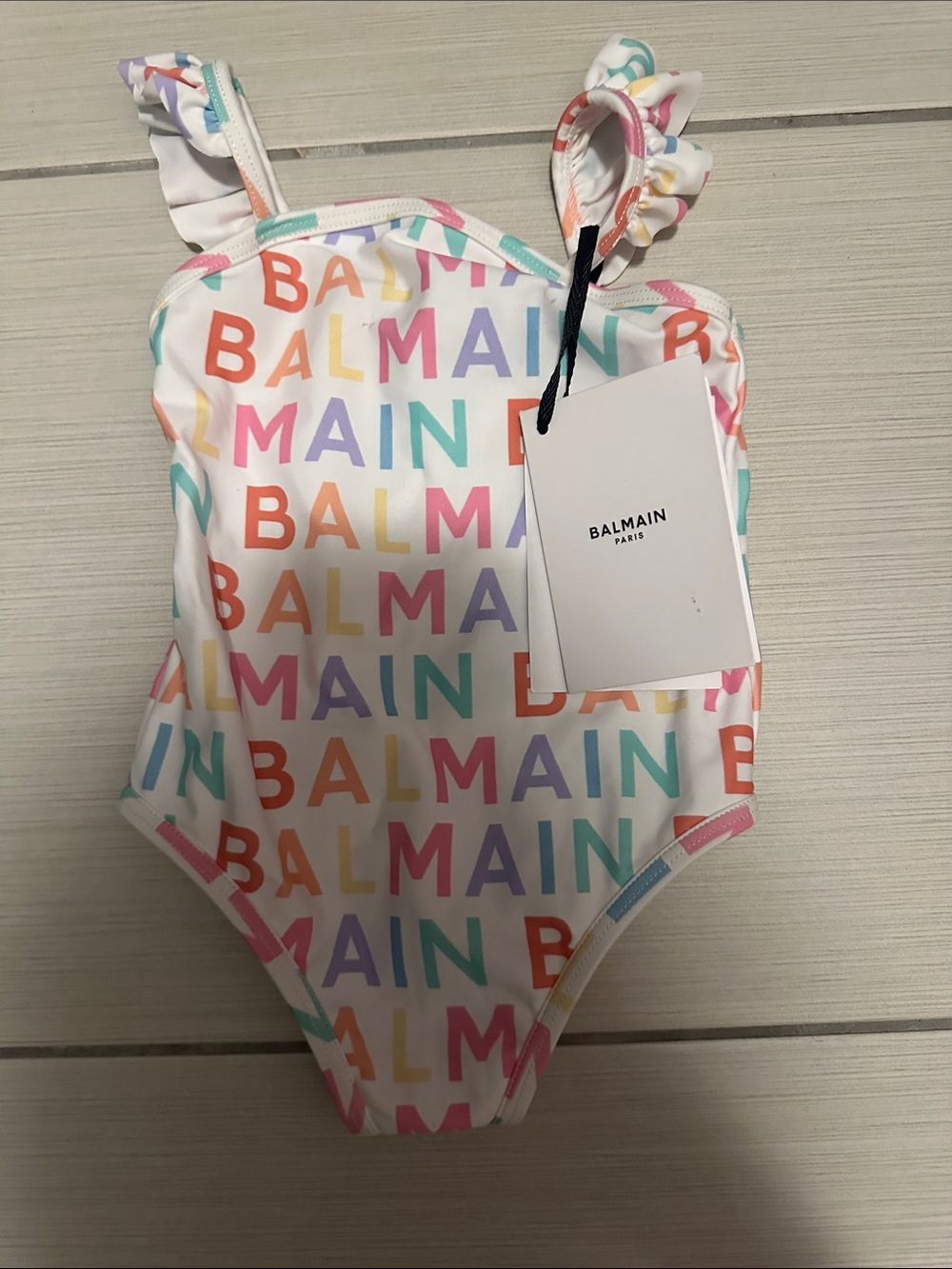Balmain Kids White Multicolor Logo One-Piece Swimsuit